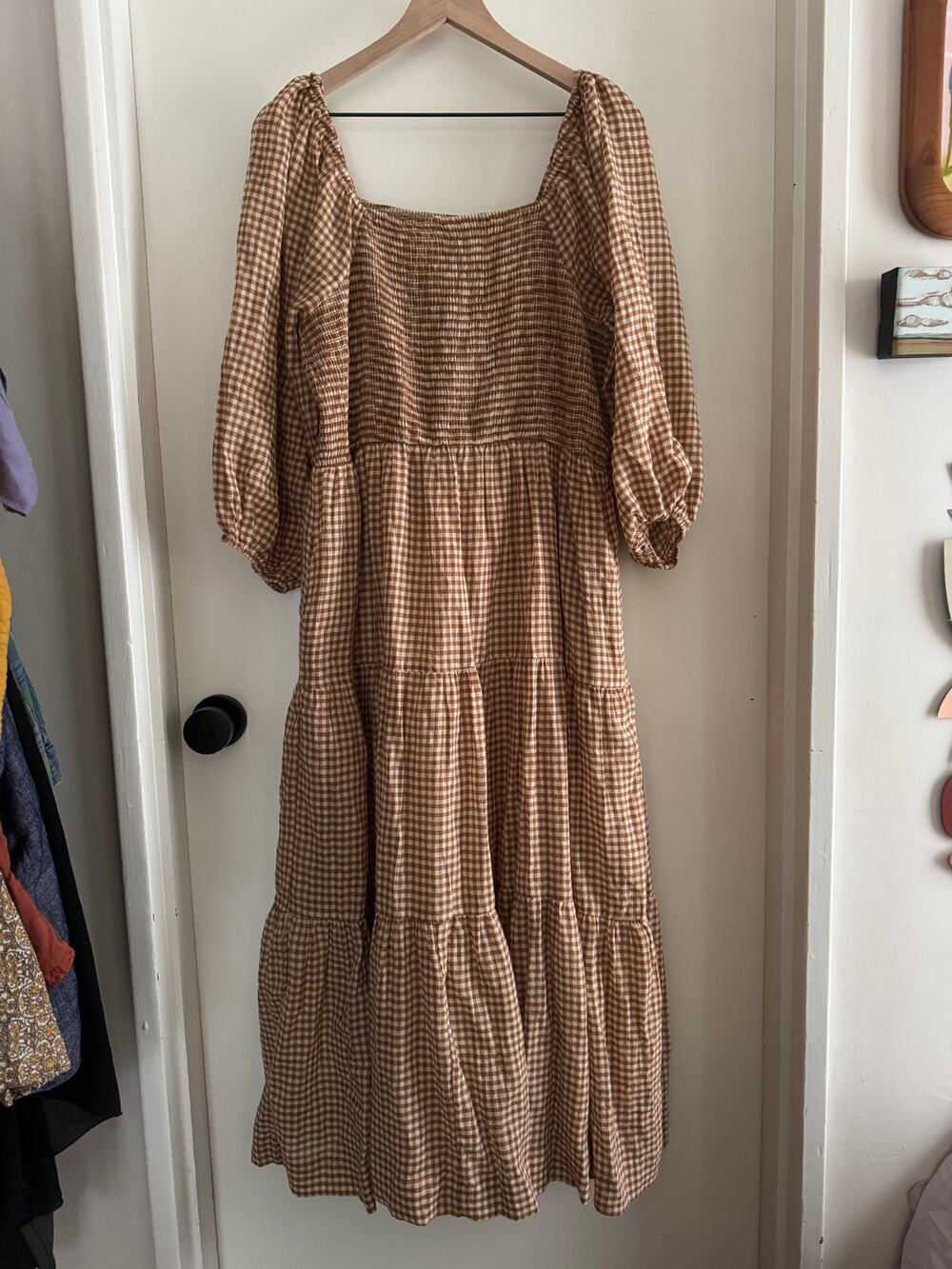 DAHL 'Magnolia' tiered maxi dress brown gingham checks - 3x